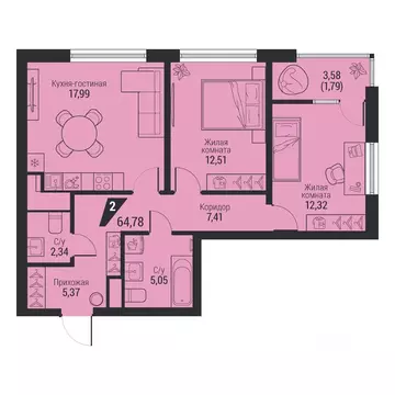 2-к кв. Свердловская область, Екатеринбург просп. Космонавтов, 100 ...
