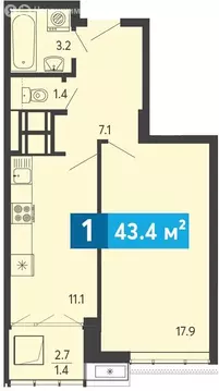 1-комнатная квартира: Засечное, Прибрежный бульвар, 5 (43.4 м)