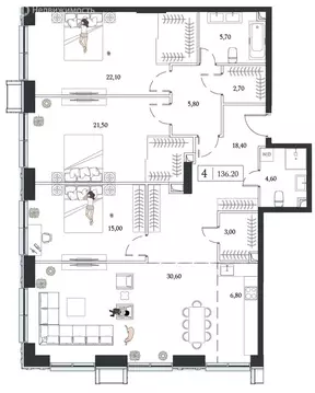 4-комнатная квартира: Москва, проспект Андропова, 9/1 (136.2 м)