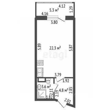 Студия Санкт-Петербург ул. Чирикова, 5 (30.7 м)