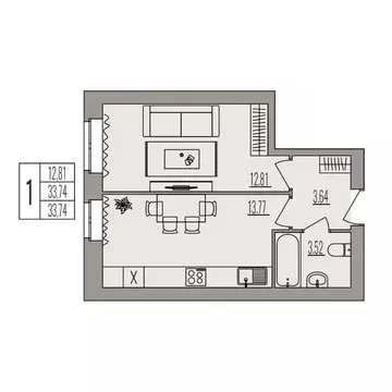 1-к кв. Волгоградская область, Волгоград ул. Землячки, 84/5 (33.74 м)