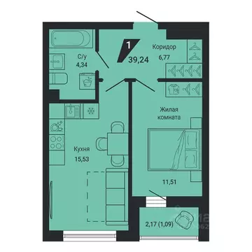 1-к кв. Свердловская область, Екатеринбург пер. Ученический, 4 (39.24 ...