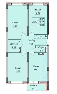 3-к кв. Ярославская область, Ярославль ул. Лескова, 42 (74.28 м)