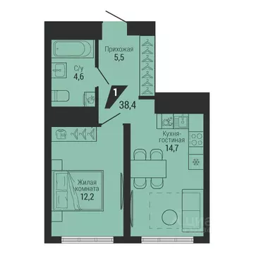 1-к кв. Свердловская область, Екатеринбург Вторчермет жилрайон,  (38.4 ...