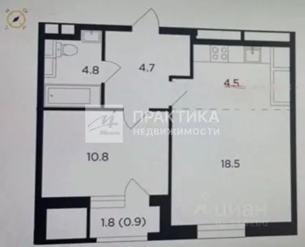 Квартира, 2 комнаты, 44 м