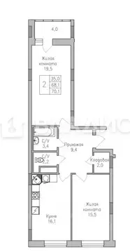 2-к кв. Воронежская область, Воронеж Поколение жилой комплекс (70.1 м)