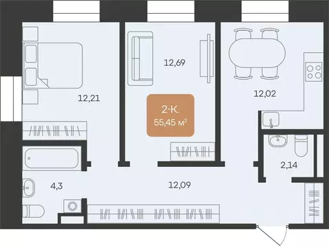 2-к кв. Ямало-Ненецкий АО, Новый Уренгой Созидателей мкр, 5/2 (55.45 ...