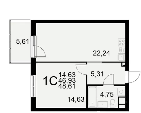 1-к кв. Тульская область, Тула Пушкинская ул., 2Г (46.93 м)