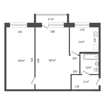 2-к кв. Башкортостан, Уфа Кремлевская ул., 55 (44.2 м)