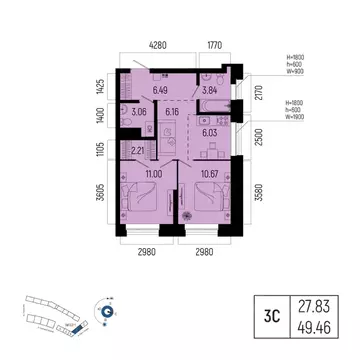 3-к кв. Башкортостан, Уфа Глумилино-1 мкр, Новатор жилой комплекс ...
