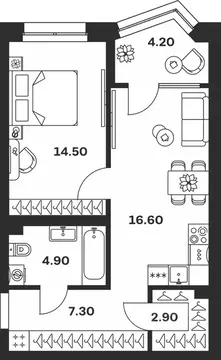 1-к кв. Тульская область, Тула ул. Михеева (50.4 м)