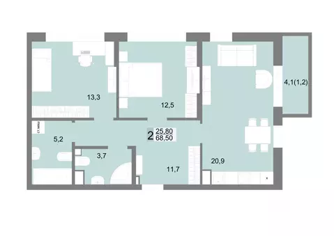 2-к кв. Свердловская область, Екатеринбург ул. Семена Лагоды, 80 (68.5 ...