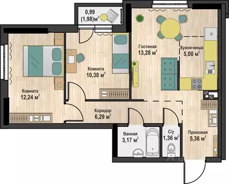 2-к кв. Пермский край, Чайковский № 4 СНТ,  (58.14 м)