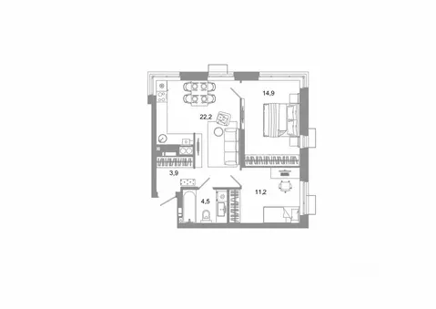2-к кв. Астраханская область, Астрахань ул. Латышева (56.7 м)