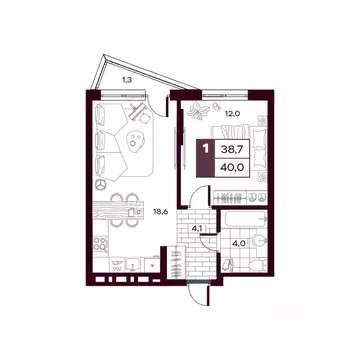 1-к кв. Тюменская область, Тюменский муниципальный округ, д. Дударева ...