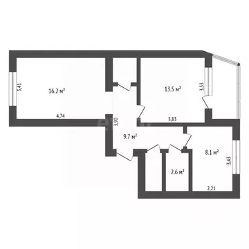 2-к кв. Амурская область, Благовещенск ул. Василенко, 3/2 (53.2 м)