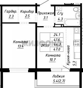 2-к кв. Алтайский край, Барнаул ул. Им. Анатолия Мельникова, 1 (44.0 ...