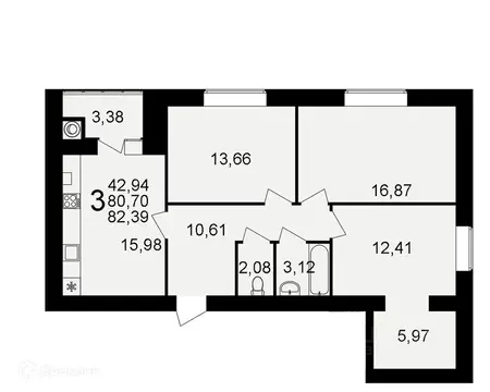3-к кв. Рязанская область, Рязань ул. Княжье Поле, 10 (82.39 м)