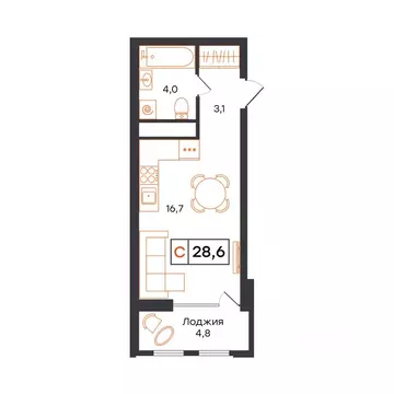 1-к кв. Тюменская область, Тюмень UNO жилой комплекс (28.6 м)