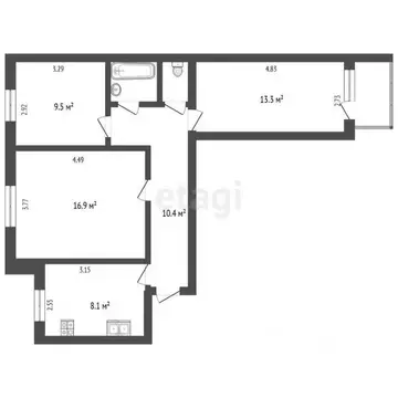 3-к кв. Вологодская область, Вологда Ленинградская ул., 93 (62.5 м)