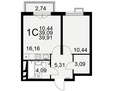 1-к кв. Тульская область, Тула Выше жилой комплекс (39.91 м)