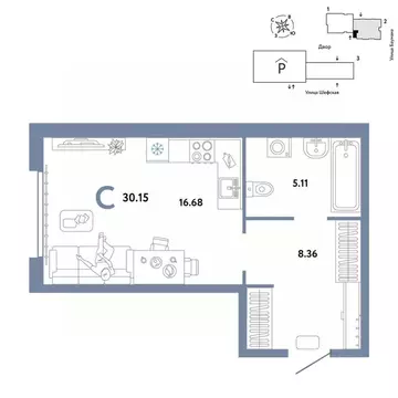 Студия Свердловская область, Екатеринбург ул. Шефская, 22А (30.15 м)