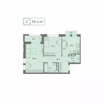 2-к кв. Пермский край, Пермь Трамвайная ул., 27 (55.4 м)