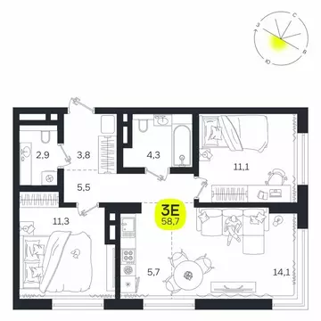 3-комнатная квартира: Екатеринбург, жилой район Южная Ботаника, ЖК ...