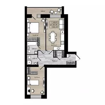 2-к кв. Ярославская область, Ярославль Тормозное ш. (71.78 м)