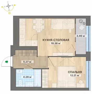 1-к кв. Свердловская область, Екатеринбург пер. Ударников, 33 (43.6 м)