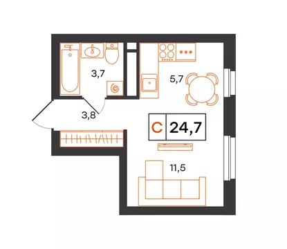 Квартира-студия: Екатеринбург, улица Патриса Лумумбы, 54 (24.7 м)