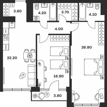 2-к кв. Тульская область, Тула ул. Фридриха Энгельса, 62 (89.5 м)