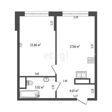 1-комнатная квартира: Тюмень, улица Пожарных и Спасателей, 14 (43.3 м)