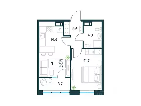1-к кв. Забайкальский край, Чита Хороший мкр,  (37.8 м)