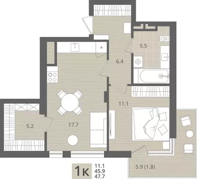 1-к кв. Калининградская область, Пионерский пос. Рыбное,  (47.7 м)