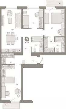 3-комнатная квартира: Екатеринбург, жилой район Юго-Западный, жилой ...