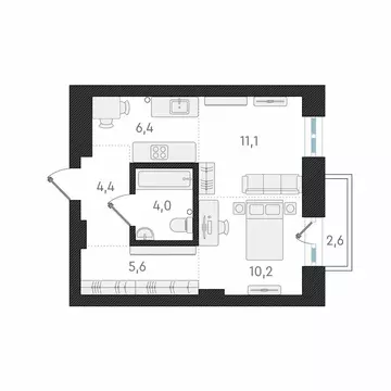 2-комнатная квартира: Новосибирск, Плановая улица, 60к7 (44.3 м)