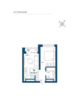 1-к кв. Тюменская область, Тюменский район, д. Дударева Родина-2 жилой ...