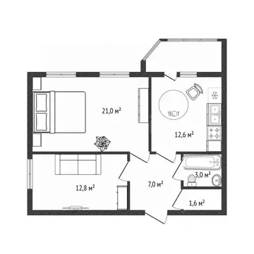 2-к кв. Брянская область, Брянск ул. Костычева, 84Б (60.65 м)
