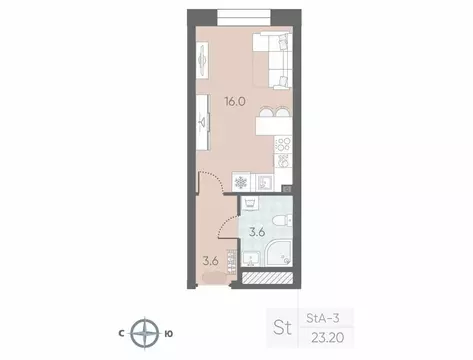 Квартира-студия: Санкт-Петербург, Партизанская улица, 5 (23.2 м)