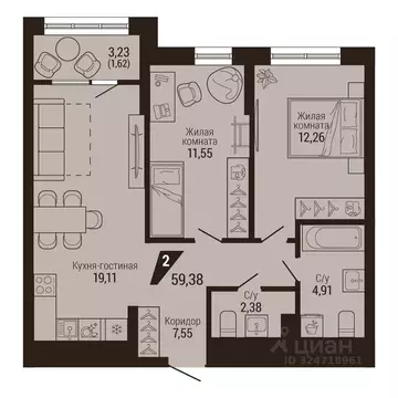 2-к кв. Свердловская область, Екатеринбург Центральный жилрайон, Дом 7 ...