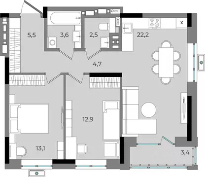 2-к кв. Удмуртия, Ижевск Северо-Западный жилрайон, 2-й мкр, Новый ...