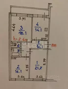 3-к кв. Ярославская область, Ярославль просп. Фрунзе, 33 (84.6 м)