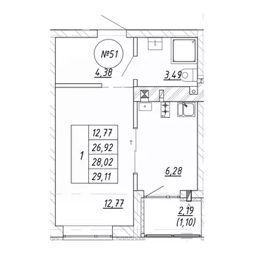 1-к кв. Калининградская область, Зеленоградск  (29.11 м)