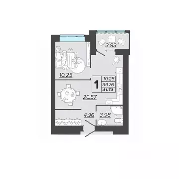 1-к кв. Брянская область, Брянск Архитектор жилой комплекс (41.73 м)