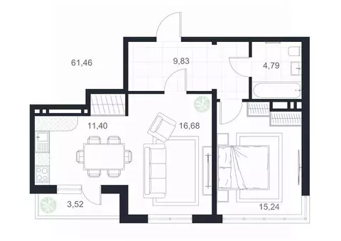 2-к кв. Дагестан, Каспийск просп. Акулиничева (61.46 м)