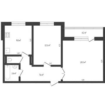 2-комнатная квартира: Тобольск, 9-й микрорайон, 34 (53 м)