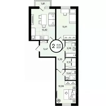 2-к кв. Тюменская область, Тюмень ул. Александра Звягина, 2 (63.37 м)