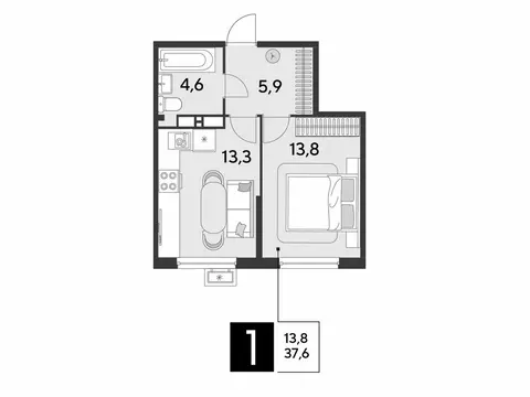 1-комнатная квартира: Краснодар, микрорайон Парк Победы (37.6 м)
