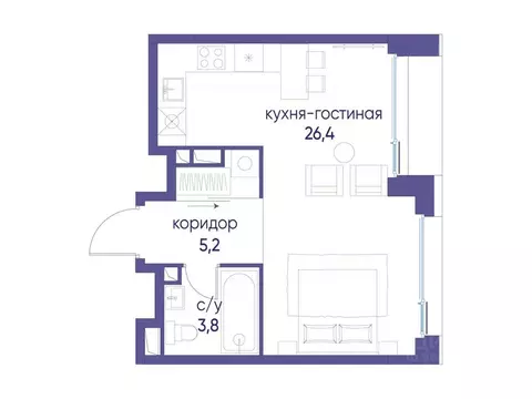 Студия Москва ул. Нижние Мневники, 62Бк1 (35.4 м)